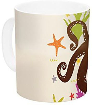 

Kess InHouse InHouse Strawberringo Friends Around The Sea Octopus Tan Ceramic Coffee, 11 oz, Multicolor Ceramic Mug(60 ml)