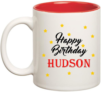 

Huppme Happy Birthday Hudson Inner Red Ceramic Mug(350 ml), Red;white