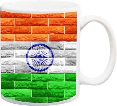 

ME&YOU Corporate Item;Designer Flag Print with Bricks Printed Ceramic Mug(325 ml), Multicolor