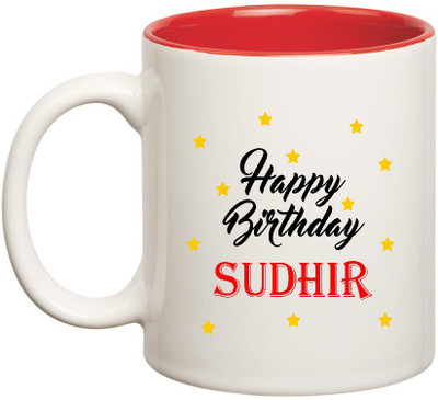 

HuppmeGift Happy Birthday Sudhir Inner Red Ceramic (350ml) Ceramic Mug(350 ml), Red;white