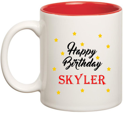 

HuppmeGift Happy Birthday Skyler Inner Red Ceramic (350ml) Ceramic Mug(350 ml), Red;white