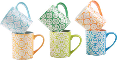 

Goldleaff Embossed coffee mug Porcelain Mug(120 ml, Pack of 6), Multicolor