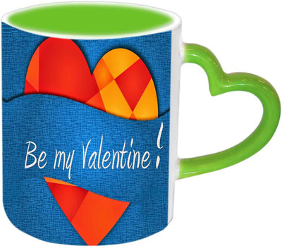 Raj Laxmi My Valentine Green Handle Valentine Ceramic Mug(350 ml)