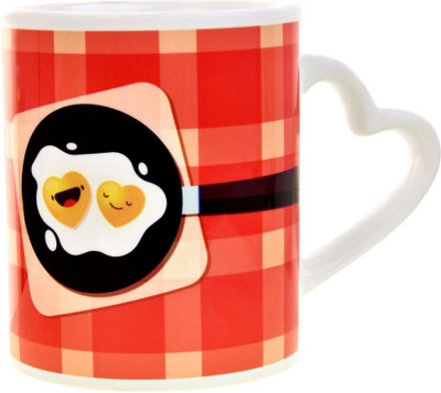 

Halowishes Fancy Design Printed Heart Handle Ceramic Mug(325 ml), Multicolor
