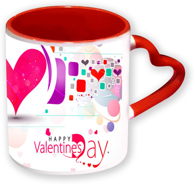 

Heyworlds Happy Valentine Day Gifts Heart Shape Red Color with Handle 25 Ceramic Mug(325 ml), Multicolor