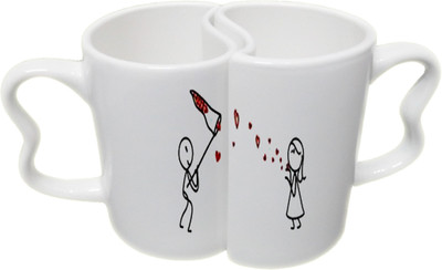 

Ucard Love Kiss Catch CoupleMug Set Bone China, Ceramic, Porcelain Mug(325 ml, Pack of 2)