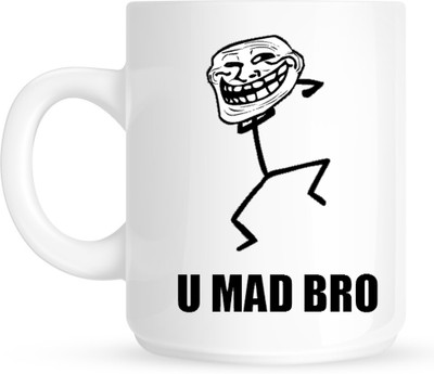 

HuppmeGift U Mad Bro Troll Face White Ceramic Mug(350 ml)