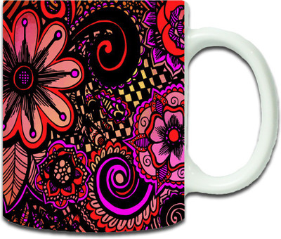 

Maison N Mode Org Bk Flower Pattern Coffee Ceramic Mug(330 ml), Multicolor