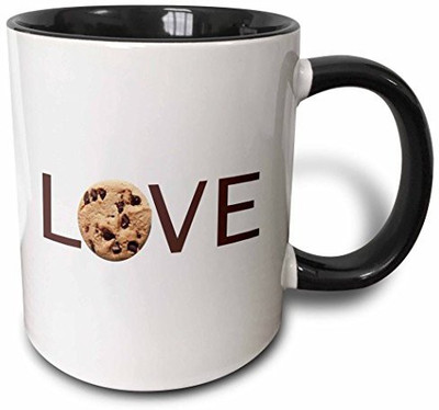 

3dRose mug_180469_4 Love Cookies Text with Chocolate Chip Cookie for O Yummy Food Two Tone Black, 11 oz, Black/White Ceramic Mug(60 ml), Multicolor