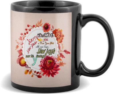 

SKY TRENDS Happy new year flower colourful gifts for boyfriend girlfriend friend Ceramic Mug(320 ml), Black