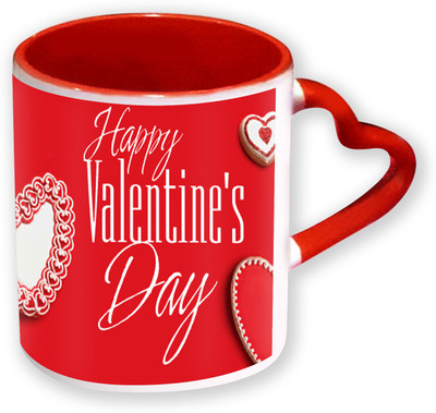 

Heyworlds Happy Valentine Day Gifts Heart Shape Red Color with Handle 23 Ceramic Mug(325 ml), Multicolor