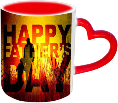 

Raj Laxmi Wonderful Sunset Design Fathers Day Wishes Red Heart Handle Ceramic Mug(350 ml)