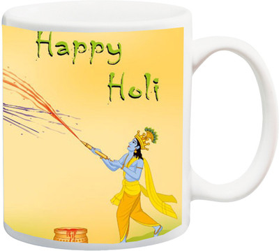 

ME&YOU Gift For Holi; happy Holy Printed Ceramic Mug(325 ml), Multicolor