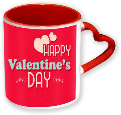 

Heyworlds Happy Valentine Day Gifts Heart Shape Red Color with Handle 04 Ceramic Mug(325 ml), Multicolor
