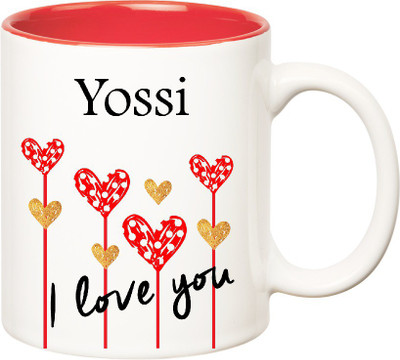 

Huppme I Love You Yossi Inner Red (350 ml) Ceramic Mug(350 ml), Red;white