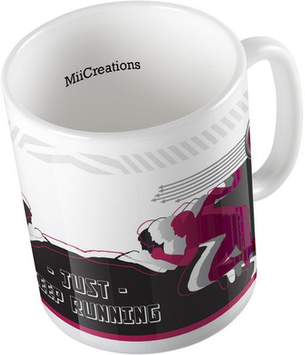 

MiiCreations Printed Just Keep Running Ceramic Mug(325 ml), Multicolor