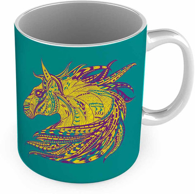 

Home India Designer Fancy Horse Printed Delightful Coffee 554 Ceramic Mug(300 ml), Green