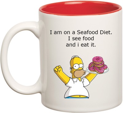 HuppmeGift Food Inner Red Ceramic Coffee Mug(350 ml)