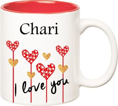 

Huppme I Love You Chari Inner Red (350 ml) Ceramic Mug(350 ml), Red;white