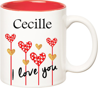 Huppme I Love You Cecille Inner Red (350 ml) Ceramic Mug(350 ml), Red;white