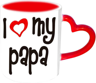 

Raj Laxmi I Love My Papa Red Heart Handle Ceramic Mug(350 ml)
