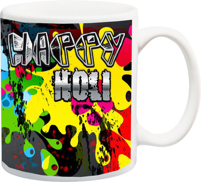 

ME&YOU Gift for Holi;Happy Holi colorful 3D printed Ceramic Mug(325 ml), Multicolor