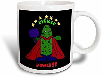 

3dRose mug_200108_1 Funny Pickleball Super Hero Cartoon Pickle Ceramic, 11-Ounce Ceramic Mug(60 ml), Multicolor