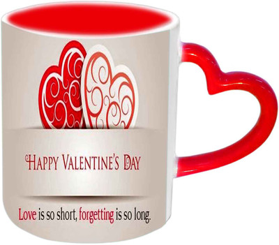 

Raj Laxmi red white hearts red handle valentine Ceramic Mug(350 ml)
