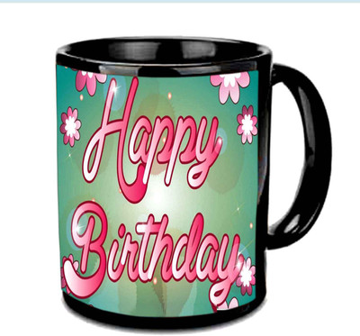 

Raj Laxmi pink b'day flower black Ceramic Mug(350 ml)