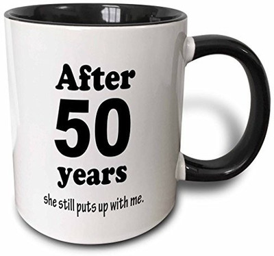 

3dRose mug_113696_4 After 50 Years She Still Puts Up with Me Two Tone Black, 11 oz, Black/White Ceramic Mug(60 ml), Multicolor