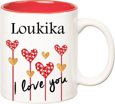 

Huppme I Love You Loukika Inner Red (350 ml) Ceramic Mug(350 ml), Red;white