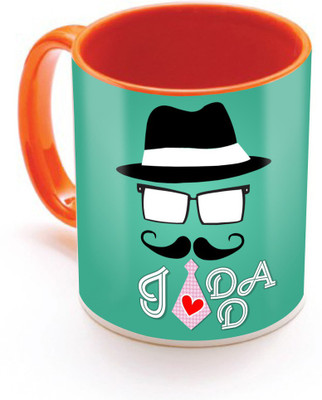

SKY TRENDS I Love Dad With Stylish Cap And Red Heart Tie Best Gifts For Happy Father's Day Inner Orange Color Ceramic Mug(320 ml), Orange;white