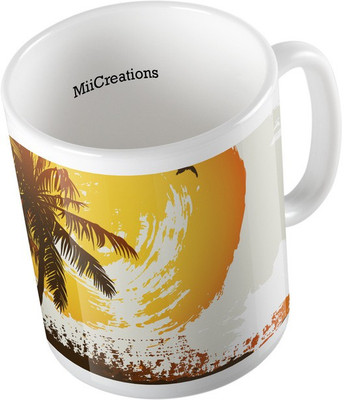 

MiiCreations Printed Coconut Tree Painting Ceramic Mug(325 ml), Multicolor