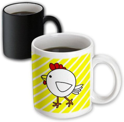 

3dRose Chicken Dance White with Yellow Stripes Magic Transforming, 11 oz, Black/White Ceramic Mug(60 ml)