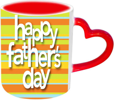 

Raj Laxmi Happy Fathers Day Red Heart Handle Ceramic Mug(350 ml)