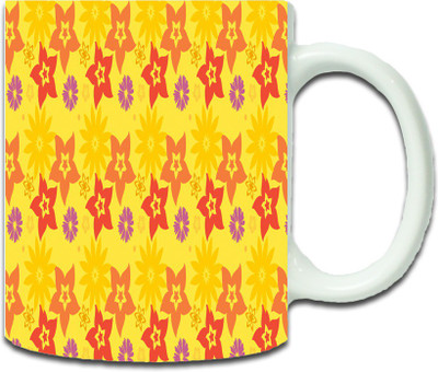 

Maison N Mode Red Yellow Pattern Coffee Ceramic Mug(330 ml), Multicolor