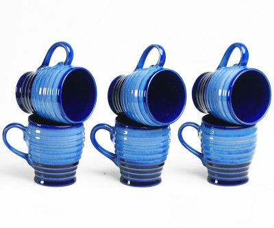 

Cultural Concepts Blue Studio Cara Tea Cups Ceramic(Blue, Grey, Pack of 6)