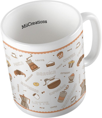 

MiiCreations Printed Capuccino Pattern Ceramic Mug(325 ml), Multicolor