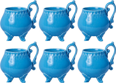 

Deseo Designer Porcelain Mug(130 ml, Pack of 6), Blue