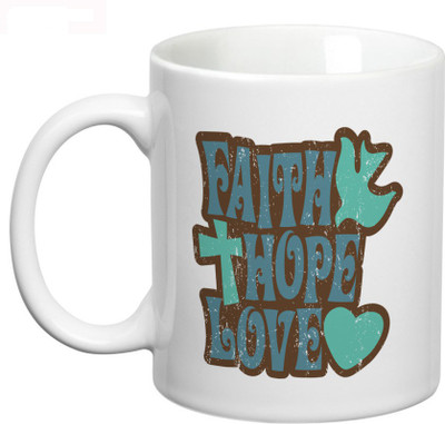 

Prithish Faith Hope Love with Cross Ceramic Mug(330 ml), Multicolor