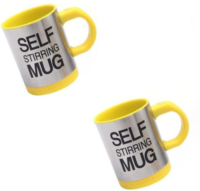 

Jazam Self Stirring Stainless Steel AG305 Stainless Steel Mug(250 ml, Pack of 2), Yellow