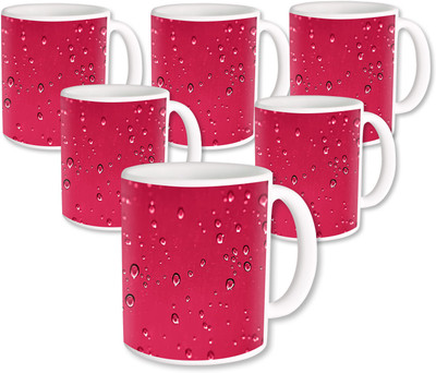 

Heyworlds Gifts for Water Pink Design set of six Ceramic Mug(325 ml, Pack of 6), Multicolor
