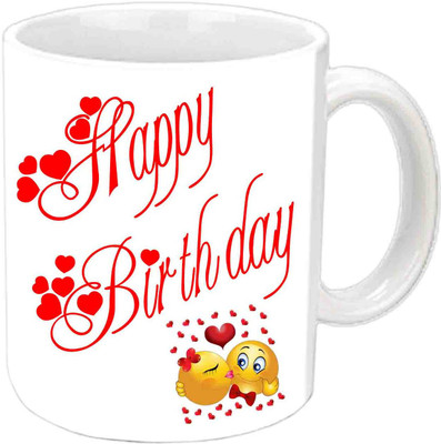 

Raj Laxmi Smile Couple Happy B'day White Ceramic Mug(3.5 ml)