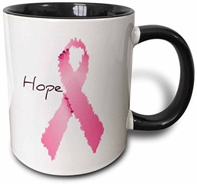 

3dRose mug_42618_4 Painted Pink Ribbon Hope Art Breast Cancer Awareness Two Tone Black, 11 oz, Black/White Ceramic Mug(60 ml)