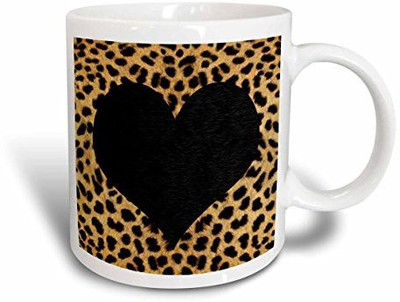 

3dRose Punk Rockabilly Blue Cheetah Animal Print Black Heart Ceramic, 15-Ounce Ceramic Mug(60 ml)