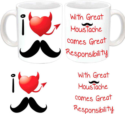 

Raj Laxmi Moustache love valentine white Ceramic Mug(356 ml)