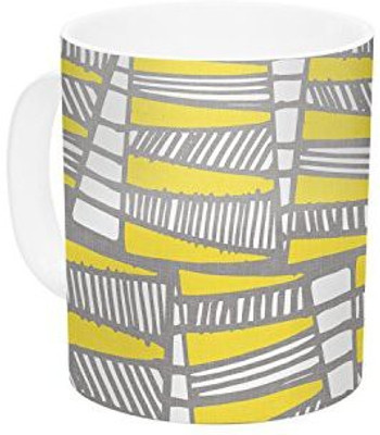

Kess InHouse InHouse Gill Eggleston Jaggi Yellow Grey Ceramic Coffee, 11 oz, Multicolor Ceramic Mug(60 ml)
