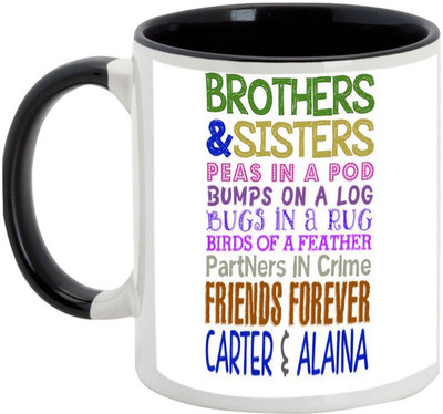 

AllUPrints Gift For Bahiya Dooj/ Brother/ Sister - Brother & Sisters Peas In Pod Bumps Black Ceramic Mug(325 ml)