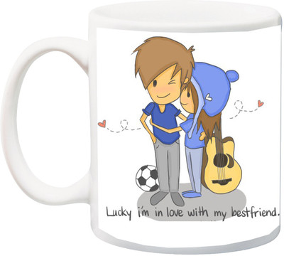

ME&YOU Gift for Girlfriend/Boyfriend/lover/friend;Lucky i'm in love with my Bestfriend printed Ceramic Mug(325 ml), Multicolor