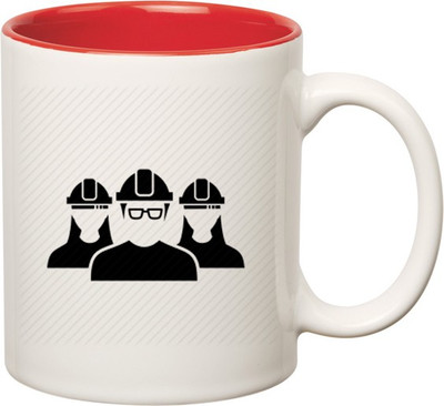 

Huppme Engineer Inner Red Ceramic Mug(350 ml), Red;white